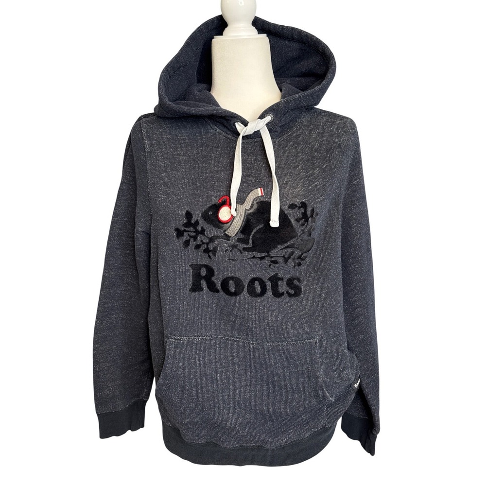 ROOTS Salt & Pepper Hoodie Set Women's S Grey-Navy Beaver Scarf Earmuffs Small - Picture 2 of 14